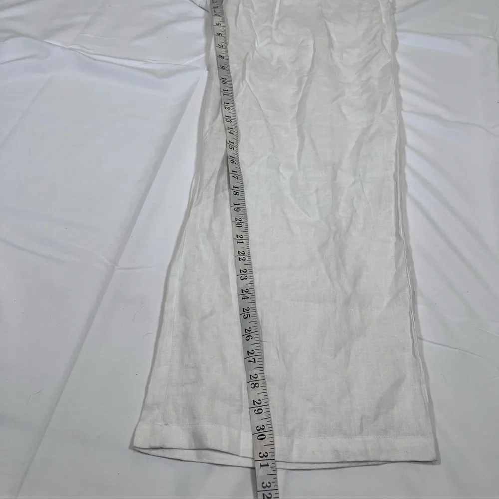 Feel Good Store Women’s L White Linen Wide Leg Pants Loose Fit Casual‎